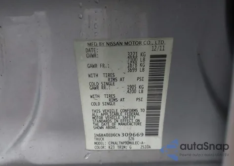 2012 Nissan Titan Sv из США, поврежденный, VIN 1N6BA0ED6CN309669